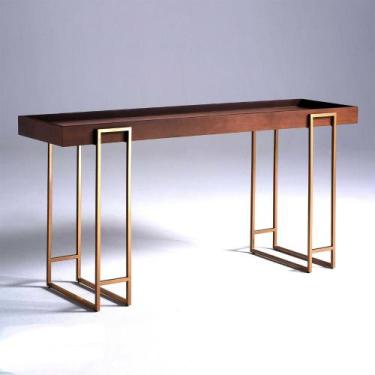 Imagem de Aparador Bar Buffet 150cm 100% MDF Pés em Metal Dourado Cor:Imbuia com