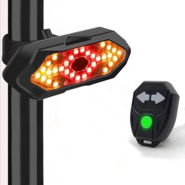 Imagem de HITASTAR Luz traseira de bicicleta com piscas de seta recarregável por USB, controle remoto sem fio, IPX4, à prova d'água, luz traseira de segurança para andar à noite (bateria de botão necessária)
