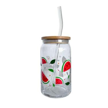 Imagem de Copo de Café com Tampa de Bambú c/Canudo de Vidro com 470ml Decorativo