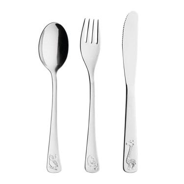 Imagem de Kit Talheres Infantil Baby Friends 3 Peças Aço Inox +3 Anos Desenho Alto Relevo Tramontina