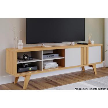 Imagem de Rack Bancada p/ TV até 60 Pol Paraty c/ 1 Porta e 4 Nichos 180cm Nature/Off White - Permóbili