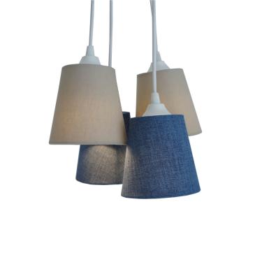 Imagem de Lustre Pendente Luminária Cacho Jeans 4 Cúpulas Azul e Bege Bivolt