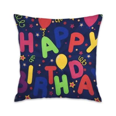 Imagem de Capas de almofada de feliz aniversário para filho, filha, aniversário para mãe, pai, amigos, capa de almofada decorativa 45,7 x 45,7 cm para sofá, casa, balão colorido, estrela, fronha para meninos e