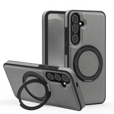 Imagem de YOGISU Capa protetora traseira magnética de couro com suporte giratório de luxo para Galaxy S23 Ultra (para Galaxy S23 Ultra/cinza)