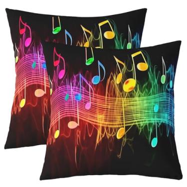 Imagem de jejeloiu Capas de almofada para notas musicais, 45,72 x 45,72 cm, conjunto de 2 capas de almofada coloridas de arco-íris coloridas musicais, decoração de arte moderna, fronhas decorativas para
