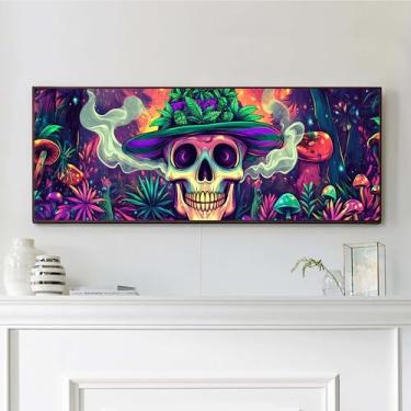 Imagem de VAIIEYO Kits de arte de diamante grande para adultos crânio, cogumelo de arte de diamante, kits de pintura de diamante grande, tela de artesanato de strass redondo para decoração de parede de casa