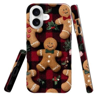Imagem de heindiy Compatível com iPhone 17, capa brilhante, proteção total, à prova de choque, anti-arranhões, capa de TPU, capas para homem mulher - Natal gengibre preto vermelho xadrez