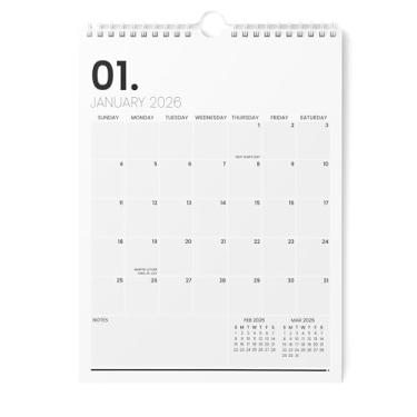 Imagem de Karto Calendário de parede 2026 - vertical 21,5 x 28 cm de janeiro de 2026 a junho de 2027 - Aumente sua produtividade e planejamento fácil com o calendário mensal estético - minimalista