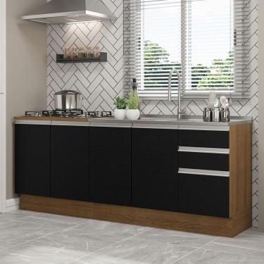Imagem de Kit Com 2 Balcões De Cozinha Madesa Glamy 4 Portas 3 Gavetas (sem Tampo E Pia) - Rustic/preto Rustic/preto