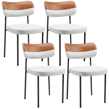 Imagem de Kit 04 Cadeiras Decorativa Para Sala De Jantar Melina L02 Faixa Couríssimo Camel Facto Branco - Lyam Decor