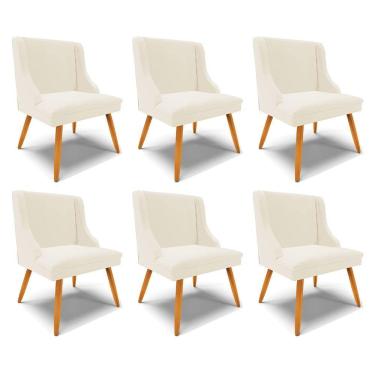 Imagem de Kit 6 Cadeiras Decorativas Sala De Jantar Pés Palito De Madeira Firenze Veludo Bege/natural G19 - Gran Belo