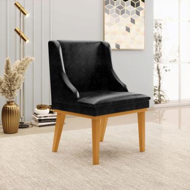 Imagem de Cadeira Decorativa Sala De Jantar Base Fixa De Madeira Firenze Pu Preto Brilho/castanho