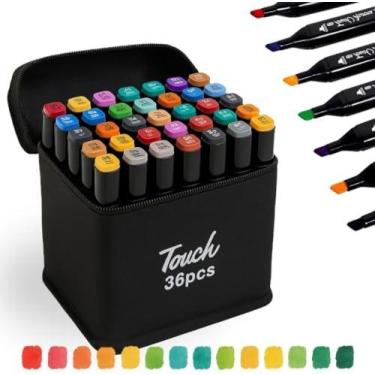 Imagem de Kit 36 Canetinhas Coloridas Permanente Ponta Dupla Para Colorir Bobby 