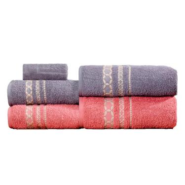 Imagem de Kit De Toalhas De Banho 5 Peças 420g/m² Rosa Blush/grafite Romance Sonhare Prata