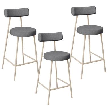 Imagem de Kit 03 Banquetas Baixa Cozinha Sala Jantar Bancada Milão Arena L02 Linho Cinza Escuro - Lyam Decor