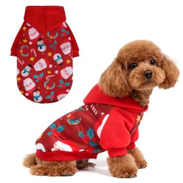 Imagem de EXPAWLORER Moletom com capuz de cachorro de Natal, suéter macio para cães, moletom de lã de inverno e outono com estampa, roupas para animais de estimação para filhotes, gatos, cães pequenos, médios e