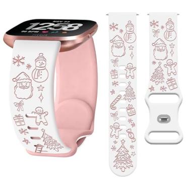 Imagem de Watbro Pulseira gravada de Natal compatível com Fitbit Versa/Lite/Fitbit Versa 2 para mulheres e homens, pulseira com gravação de boneco de neve fofo de silicone macio