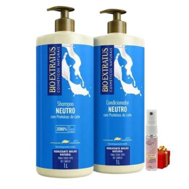 Imagem de Kit 1 Shampoo 1 Condicionador NEUTRO 1 L Bio Extratus + Presente Lourr