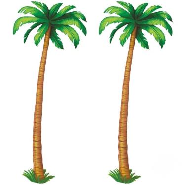Imagem de Beistle 2 peças de papel de cartolina articulada durável, palmeiras, luau, decoração de aniversário, festa tropical, verão, tema de praia, pano de fundo havaiano, 1,5 m, verde/marrom