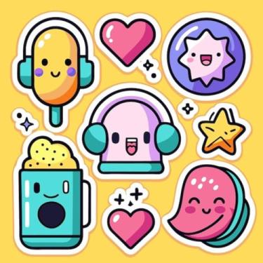 Imagem de Adesivos Kawaii fofos para decoração de quartos, cadernos e ambientes infantis - temas comida, bebidas, corações e estrelas 40x40cm