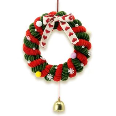 Imagem de CUTENNIOU Guirlanda de Natal pequena com sino dourado, limpadores de cachimbo verde de 16 cm, guirlanda de Natal para porta da frente, cozinha, janela interna, decoração de Natal para decoração de