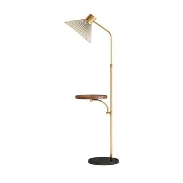 Imagem de Luminária de chão Luminária de pé moderna com economia espaço, estilo moderno, bandeja madeira, regulável, para sala estar, quarto, escritório(Gold)