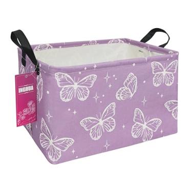 Imagem de INGHUA Cesto organizador de tecido retangular para brinquedos, livros, roupas, presentes, animais de estimação - perfeito para casa, escritório, berçário, dormitório, prateleira (borboleta)