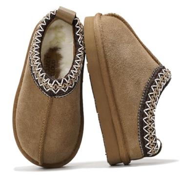 Imagem de Project Cloud Chinelos de couro genuíno e de xearling australiano para crianças – Pantufas felpudas e antiderrapantes de espuma viscoelástica para meninas e meninos, calçados infantis unissex (Dream