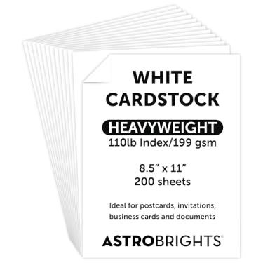 Imagem de Cartolina branca Astrobrights premium, 21,6 x 28 cm, índice de 50 kg, brilho 94, 200 folhas - cartolina branca Astro pesada para convites, cartões de visita, artesanato e impressão