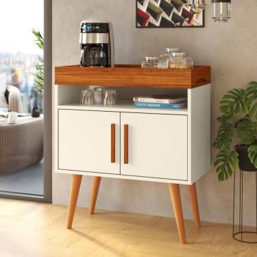 Imagem de Aparador Café Drink Com Portas Pés Em Madeira Pinus Off White/Caramelo