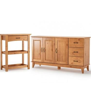Imagem de Kit Balcão Buffet 3 Portas e Aparador 100% Madeira Rústica Belaine Car