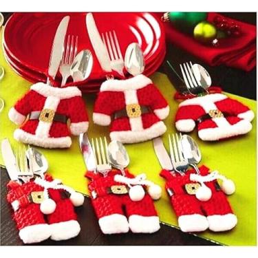 Imagem de 3 peças de capas de faca e garfo de Natal com bolso para decoração de Natal, calças vermelhas, boneco de neve, festa de Natal, jantar, porta-talheres para o dia de Ação de Graças/Natal