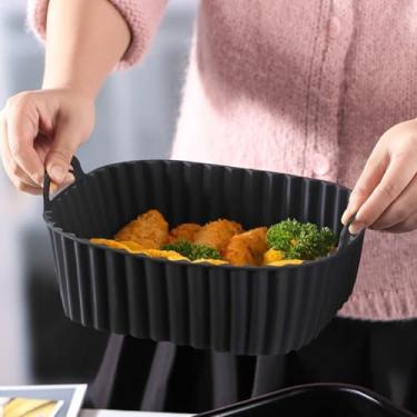 Imagem de Forros de silicone para fritadeira a ar, forros antiaderentes de silicone para fritadeira, acessórios para fornos de forno de airfryer, podem ser lavados na lava-louças (preto)