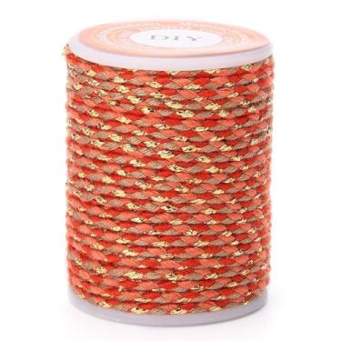 Imagem de 4,3 metros (4 m)/corda de algodão macramê metálico de 1,5 mm, cordões trançados trançados para pulseira, joias, tapeçarias de parede, embrulho de presente, laranja