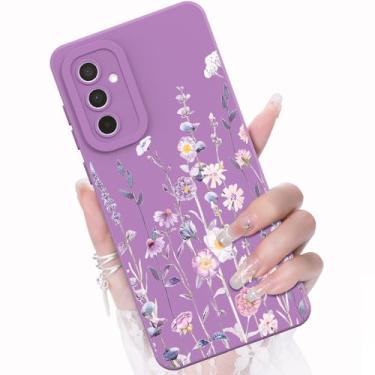 Imagem de CASBST Capa para celular Galaxy A36 5G, design de padrão de flores da moda, capa de silicone líquido, fina, à prova de choque e resistente a arranhões para Samsung A36 - roxa