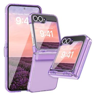 Imagem de FABSPARK Capa para Samsung Galaxy Z Flip 6 Protetor de tela integrado, proteção de dobradiça, transparente cristalino, antiamarelo, ajuste fino, acrílico rígido para Samsung Z Flip 6, roxo