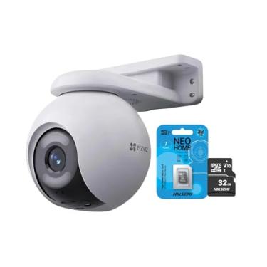 Imagem de Câmera de Segurança Externa Wi-Fi H8X 2K com Visão 360°, Detecção de Movimento e Rastreamento Automático + Cartão MicroSD 32GB