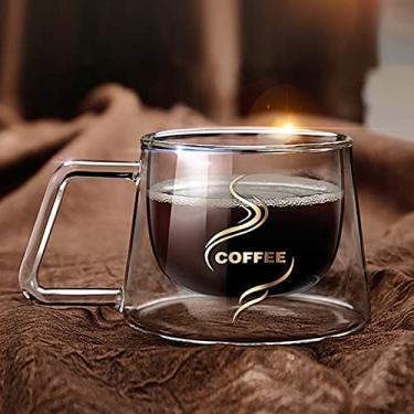 Imagem de Caneca de Café Vidro Borosilicato Espessado Isolado Conjunto 2 Canecas Leite Transparentes - Alça Legal Seguro para Micro-ondas e Lavadora Pratos Anti-Quebra Anti-Risco Espresso Cappuccino Chá Bebidas