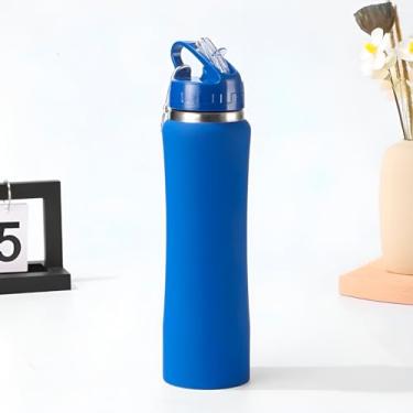 Imagem de Garrafa Térmica Premium de Aço Inox, 750ml, Design Moderno com Bico Canudo e Chaveiro, Isolamento Duplo para Bebidas Quentes e Frias, 30cm x 8cm (Azul)
