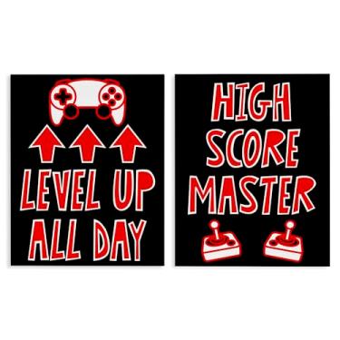 Imagem de Stupell Industries Level Up High Score Gamer Conjunto de arte de parede em tela de 2 peças, design por Marcus Prime, 20 x 16