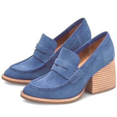 Imagem de MOOMMO Mocassins femininos com plataforma grossa, bico redondo, fechado, sem fecho, mocassins, camurça, bloco de camurça, sapatos Oxford, formal, clássico, salto grosso, vestido, mocassim para