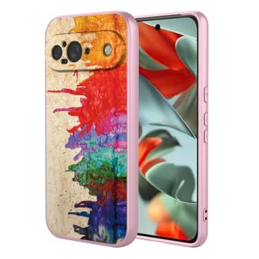Imagem de OEURVQO Capa artística para Google 9, capa de silicone líquido de toque macio com forro fofo, compatível com carregamento sem fio, capa protetora para Google Pixel 9, aquarela rosa