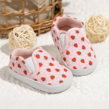 Imagem de Tênis de lona para bebês meninos e meninas recém-nascido primeira caminhada antiderrapante sola macia respirável sapatos para crianças pequenas, Morango, 12-18 Months Toddler