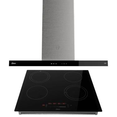 Imagem de Kit Cooktop Por Indução 4 Bocas e Coifa de Parede 90 cm Oster - 220V