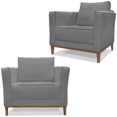 Imagem de Kit 2 Poltronas Decorativas Balli Pes Madeira Linho Cinza Ezz Cinza