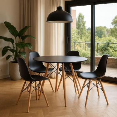 Imagem de Conjunto Mesa 80 Cm E Cadeiras Eiffel Eames Preto Beleza + Resistência P/ Sua Casa