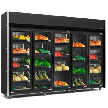 Imagem de Expositor Vertical Hortifruti 5 Portas De Vidro Geas5plb Gelopar All Black 220v