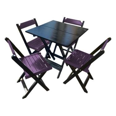 Imagem de Mesa De Madeira Dobrável Preto 70x70 Com 4 Cadeiras Dobráveis Roxo - Roxo