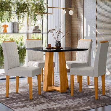 Imagem de Conjunto Sala De Jantar Mesa Valência 90cm Com 4 Cadeiras Ana Ypê/preto/ja01 - New Ceval