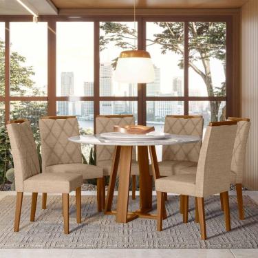 Imagem de Conjunto Sala De Jantar Mesa Vitoria 1,35 Com Tampo Giratório E 6 Cadeiras Sarah Ypê/off White/ln05 - New Ceval 